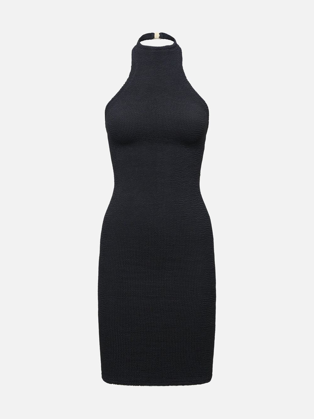 HUNZA G Polly Black Halter Neck Stretch Mini Dress Size OS